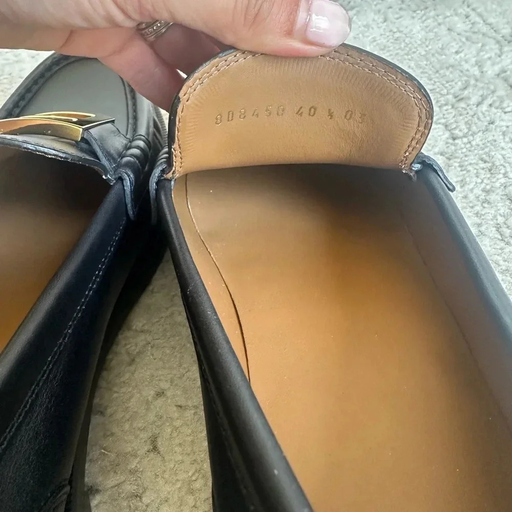 New Fendi Black Slip On Baguette Loafer with Gold Monogram Buckle SIZE 10.5 - Picture 12 of 14